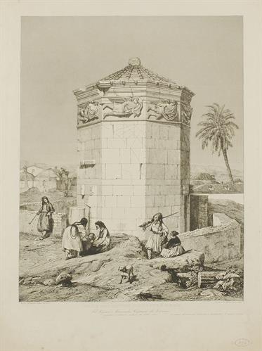 &quot;TORRE D&#039; ANDRONICO CIRRESTE E D&#039; EOLO&quot;. Το Ρολόι του Ανδρονίκου Κυρρήστου, γνωστό και ως Πύργος των Ανέμων, στη Ρωμαϊκή Αγορά της Αθήνας. Χαλκογραφία του Ιταλού σχεδιαστή και ζωγράφου Andrea Gasparini, Ρώμη, 1843.