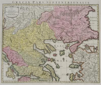 &quot;GRAECIAE PARS SEPTENTRIONALIS&quot;. Χάρτης της Ελλάδας. Ασπρόμαυρη χαλκογραφία με επιχρωματίσεις, S.R.I. Vicariatus, Juris Franconici.