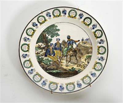 &quot;LA VEILLE D&#039; UNE ATTAQUE&quot;. Παραμονή επιθέσεως. Πιάτο με φιλελληνική παράσταση του Charles-Henri Loeillot-Hartwig, κατασκευασμένο από το εργοστάσιο Montereau, Γαλλία, 1826-1833.