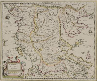 MACEDONIA, EPIRUS ET ACHAIA. Χάρτης της Μακεδονίας, της Ηπείρου και της Κεντρικής Ελλάδας. Ασπρόμαυρη χαλκογραφία με επιχρωματίσεις, Gerard Mercator.