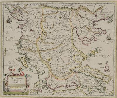 MACEDONIA, EPIRUS ET ACHAIA. Χάρτης της Μακεδονίας, της Ηπείρου και της Κεντρικής Ελλάδας. Ασπρόμαυρη χαλκογραφία με επιχρωματίσεις, Gerard Mercator.
