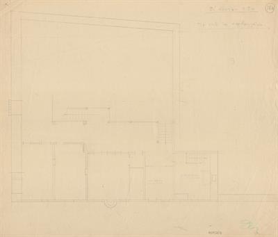 Βέροια, οικία Σιόρ Μανωλάκη. Αρχιτεκτονικό σχέδιο, κάτοψη Α&#039; ορόφου, προσχέδιο, του Δημήτρη Μωρέτη για τον Σύλλογο Ελληνική Λαϊκή Τέχνη, 1936