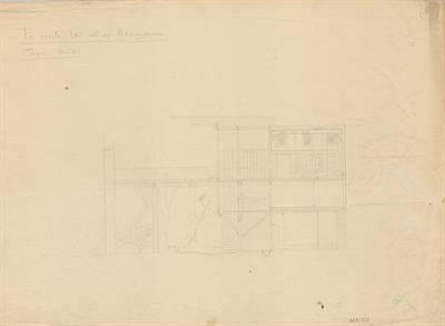 Βέροια, οικία Σιόρ Μανωλάκη. Αρχιτεκτονικό σχέδιο, τομή, προσχέδιο, της Πασχαλίδου - Μωρέτη Αλεξάνδρας για τον Σύλλογο Ελληνική Λαϊκή Τέχνη, 1936