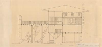 Βέροια, οικία Σιόρ Μανωλάκη. Αρχιτεκτονικό σχέδιο, τομή, αναπαραγωγή, της Πασχαλίδου - Μωρέτη Αλεξάνδρας για τον Σύλλογο Ελληνική Λαϊκή Τέχνη, 1936