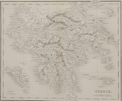 &quot;GREECE. / CORFU on the same scale&quot;. Χάρτης της Ελλάδας. Ασπρόμαυρη χαλκογραφία, J. Dower, Orr and Smith, Λονδίνο.