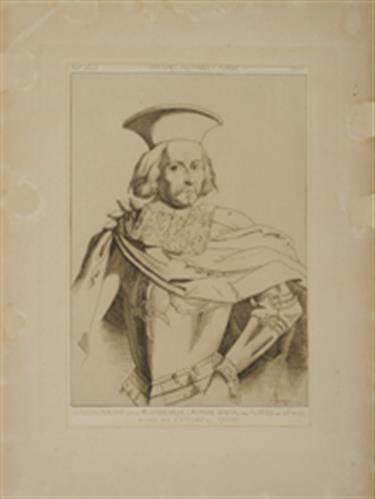 &quot;FRANCOIS MOROSINI DIT LE PELOPONESIAQUE, CAPITAINE GENERAL DES FLOTTES DE VENISE, D&#039; APRES UNE GRAVURE DU TEMPS&quot;. Προσωπογραφία του Φραντσέσκο Μοροζίνι. Ασπρόμαυρη χαλκογραφία, Delatre, Παρίσι, 17ος αιώνας.