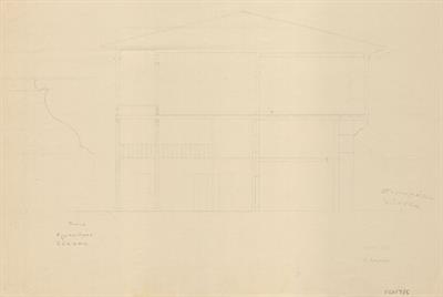 Έδεσσα, οικία Συρομάχου. Αρχιτεκτονικό σχέδιο, τομή, προσχέδιο, του Σταυρίδη Θ. για τον Σύλλογο Ελληνική Λαϊκή Τέχνη, 1937