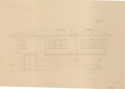 Έδεσσα, οικία Νασλατάρη Βέη. Αρχιτεκτονικό σχέδιο, πρόσοψη, προσχέδιο, του Βαλάτα Γ. για τον Σύλλογο Ελληνική Λαϊκή Τέχνη, 1937