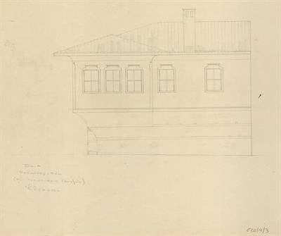 Έδεσσα, οικία Νασλατάρη Βέη. Αρχιτεκτονικό σχέδιο, πλάγια όψη, προσχέδιο, του Περικλή Χατζόπουλου για τον Σύλλογο Ελληνική Λαϊκή Τέχνη, 1937