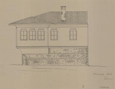 Έδεσσα, οικία Νασλατάρη Βέη. Αρχιτεκτονικό σχέδιο, πλάγια όψη, του Περικλή Χατζόπουλου για τον Σύλλογο Ελληνική Λαϊκή Τέχνη, 1937