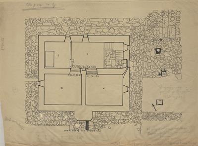 Ζαγορά Πηλίου, οικία Απ. Κωνσταντινίδη. Αρχιτεκτονικό σχέδιο, κάτοψη ισογείου, του Φρισλάντερ Κλάους για τον Σύλλογο Ελληνική Λαϊκή Τέχνη, 1939
