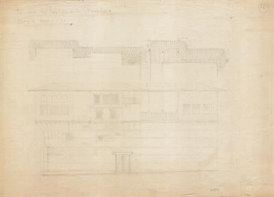 Βέροια, οικία Ρακτιβάν. Αρχιτεκτονικό σχέδιο, πλάγια όψη, προσχέδιο, του Δημήτρη Μωρέτη για τον Σύλλογο Ελληνική Λαϊκή Τέχνη, 1936