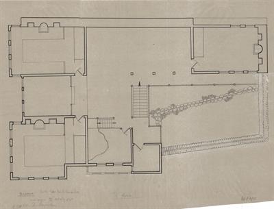 Βέροια, οικία Ρακτιβάν. Αρχιτεκτονικό σχέδιο, κάτοψη Β&#039; ορόφου, του Δημήτρη Μωρέτη για τον Σύλλογο Ελληνική Λαϊκή Τέχνη, 1936