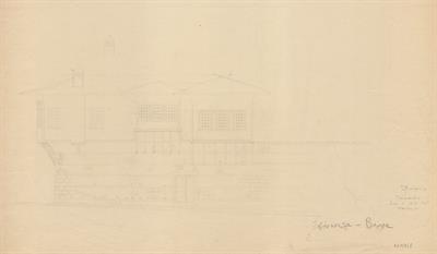 Βέροια, οικία Τσούπελη. Αρχιτεκτονικό σχέδιο, πρόσοψη Α&#039;, προσχέδιο, του Γιώργου Γιαννουλέλλη για τον Σύλλογο Ελληνική Λαϊκή Τέχνη, 1937