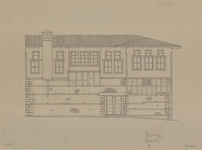 Βέροια, οικία Τσούπελη. Αρχιτεκτονικό σχέδιο, πρόσοψη Β&#039;, του Περικλή Χατζόπουλου για τον Σύλλογο Ελληνιική Λαϊκή Τέχνη, 1937