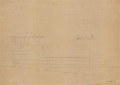Βέροια, οικία Πολυζωίδη. Αρχιτεκτονικό σχέδιο, πλάγια όψη, προσχέδιο, του Περικλή Χατζόπουλου για τον Σύλλογο Ελληνική Λαϊκή Τέχνη, 1937
