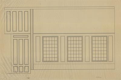 Βέροια, οικία Καρακωστή. Αρχιτεκτονικό σχέδιο, εσωτερική όψη δωματίου, του Περικλή Χατζόπουλου για τον Σύλλογο Ελληνική Λαϊκή Τέχνη, 1937