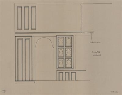 Γιαννιτσά Πέλλας. Αρχιτεκτονικό σχέδιο, όψη μεντενέδων, του Αργυρόπουλου Γ. για τον Σύλλογο Ελληνική Λαϊκή Τέχνη, 1938
