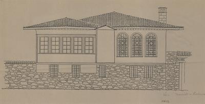 Ιωάννινα, οικία Ιωαννίδη. Αρχιτεκτονικό σχέδιο, πλάγια όψη, για τον Σύλλογο Ελληνική Λαϊκή Τέχνη, 1938