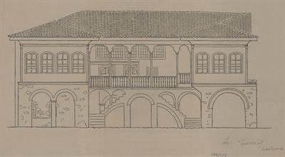 Ιωάννινα, οικία του Δεσπότη. Αρχιτεκτονικό σχέδιο, πρόσοψη, για τον Σύλλογο Ελληνική Λαϊκή Τέχνη, 1938