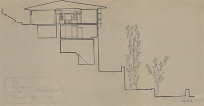 Καστοριά, οικία Παπατέρπου. Αρχιτεκτονικό σχέδιο, τομή, του Γιώργου Γιαννουλέλλη για τον Σύλλογο Ελληνική Λαϊκή Τέχνη, 1936