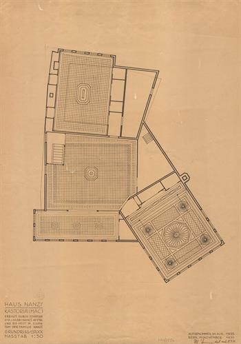 Καστοριά, οικία Νανζή. Αρχιτεκτονικό σχέδιο, αναπαραγωγή άνοψης, του Jenny M. για τον Σύλλογο Ελληνική Λαϊκή Τέχνη, 1935