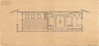 Καστοριά, οικία Εμμανουήλ. Αρχιτεκτονικό σχέδιο, τομή ορόφου με λεπτομέρεια διακόσμησης, του Jenny M. για τον Σύλλογο Ελληνική Λαϊκή Τέχνη, 1935