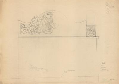 Καστοριά, οικία Εμμανουήλ. Λεπτομέρεια καναπέ. Αρχιτεκτονικό σχέδιο, προσχέδιο, του Δημήτρη Μωρέτη για τον Σύλλογο Ελληνική Λαϊκή Τέχνη, 1936