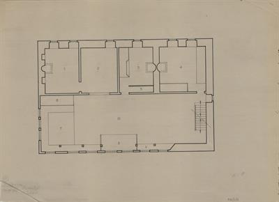 Καστοριά, οικία Σαπουντζή. Αρχιτεκτονικό σχέδιο, κάτοψη Α&#039; ορόφου, του Δημήτρη Μωρέτη για τον Σύλλογο Ελληνική Λαϊκή Τέχνη, 1936