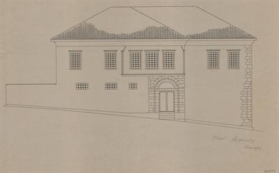 Κλεισούρα Καστοριάς, οικία Αργυροπούλου. Αρχιτεκτονικό σχέδιο, πρόσοψη Α&#039;, του Περικλή Χατζόπουλου για τον Σύλλογο Ελληνική Λαϊκή Τέχνη, 1936