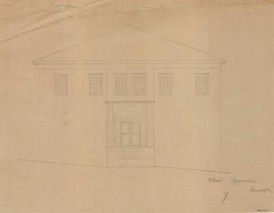 Κλεισούρα Καστοριάς, οικία Αργυροπούλου. Αρχιτεκτονικό σχέδιο, πρόσοψη Β&#039;, προσχέδιο, του Περικλή Χατζόπουλου για τον Σύλλογο Ελληνική Λαϊκή Τέχνη, 1937