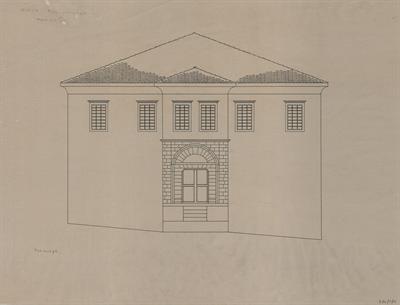 Κλεισούρα Καστοριάς, οικία Αργυροπούλου. Αρχιτεκτονικό σχέδιο, πρόσοψη Β&#039;, του Περικλή Χατζόπουλου για τον Σύλλογο Ελληνική Λαϊκή Τέχνη, 1937