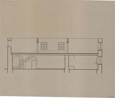 Κλεισούρα Καστοριάς, οικία Αργυροπούλου. Αρχιτεκτονικό σχέδιο, τομή παράλληλη προς όψη Α&#039;, του Περικλή Χατζόπουλου για τον Σύλλογο Ελληνική Λαϊκή Τέχνη, 1937