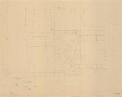 Κοζάνη, αρχοντικό Βούρκα. Αρχιτεκτονικό σχέδιο, προσχέδιο κάτοψης ισογείου, για τον Σύλλογο Ελληνική Λαϊκή Τέχνη, 1936