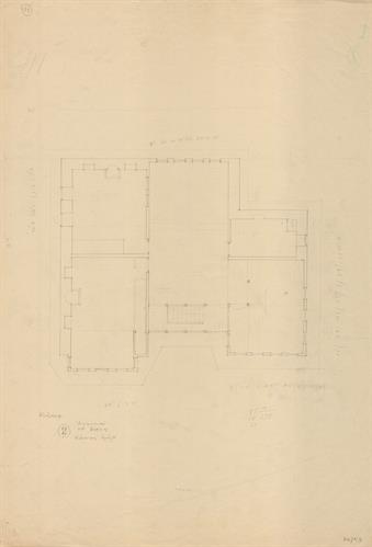 Κοζάνη, αρχοντικό Βούρκα. Αρχιτεκτονικό σχέδιο, προσχέδιο κάτοψης ορόφου, του Δημήτρη Μωρέτη για τον Σύλλογο Ελληνική Λαϊκή Τέχνη, 1936