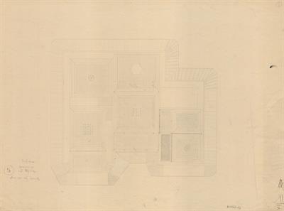 Κοζάνη, οικία Βούρκα. Αρχιτεκτονικό σχέδιο, προσχέδιο άνοψης, για τον Σύλλογο Ελληνικής Λαϊκής Τέχνης, 1936