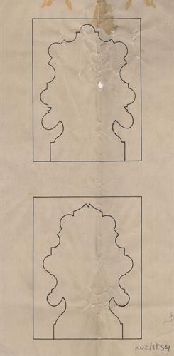 Κοζάνη, οικία Βούρκα. Αρχιτεκτονικό σχέδιο, διακοσμητικές γλυφώσεις (ξυλόγλυπτο;) - όψη, για τον Σύλλογο Ελληνική Λαϊκή Τέχνη, 1936