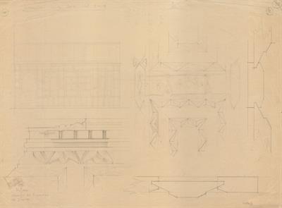 Κοζάνη, αρχοντικό Χαρίση. Αρχιτεκτονικό σχέδιο, μεσάντρα και λεπτομέρειες, προσχέδιο, για τον Σύλλογο Ελληνική Λαϊκή Τέχνη, 1936