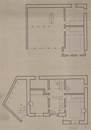 Κοζάνη, αρχοντικό Χαρίση (;). Αρχιτεκτονικό σχέδιο, κατόψεις ισογείου και ορόφου, για τον Σύλλογο Ελληνική Λαϊκή Τέχνη, 1936