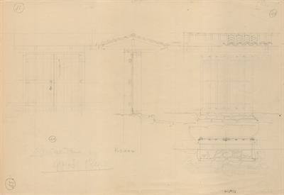 Κοζάνη, αταύτιστη οικία. Εξώπορτα. Αρχιτεκτονικό σχέδιο, προσχέδιο εσωτερικής και εξωτερικής όψης, κάτοψης, τομής, για τον Σύλλογο Ελληνική Λαϊκή Τέχνη, 1936
