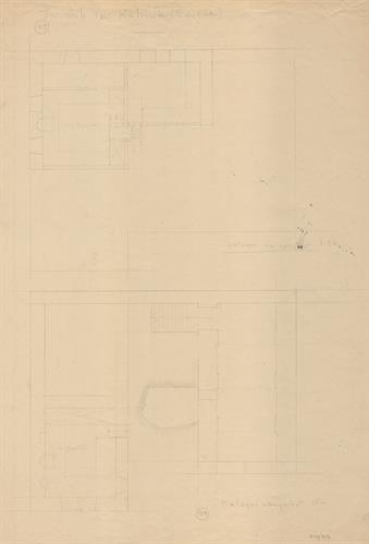 Κοζάνη, οικία Κατσικά - Βούρκα. Αρχιτεκτονικό σχέδιο, κατόψεις υπογείου και ημιορόφου, προσχέδιο, για τον Σύλλογο Ελληνική Λαϊκή Τέχνη, 1936