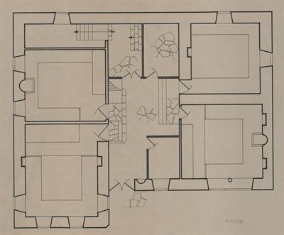 Κοζάνη, οικία Κατσικά - Βούρκα. Αρχιτεκτονικό σχέδιο, κάτοψη ισογείου, για τον Σύλλογο Ελληνική Λαϊκή Τέχνη, 1936