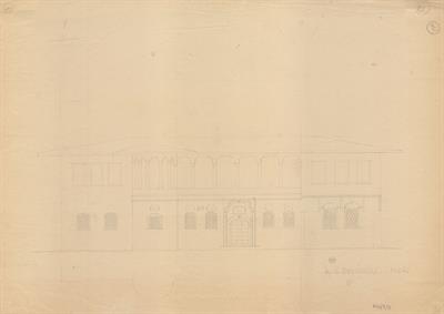 Κοζάνη, Επισκοπή. Αρχιτεκτονικό σχέδιο, πλάγια όψη, προσχέδιο, για τον Σύλλογο Ελληνική Λαϊκή Τέχνη, 1936