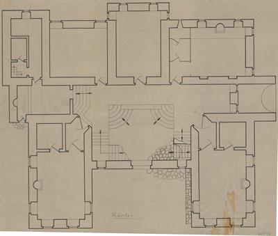 Κόνιτσα Ιωαννίνων, Παλιό Διοικητήριο(;). Αρχιτεκτονικό σχέδιο, κάτοψη ισογείου, του Δημήτρη Μωρέτη για τον Σύλλογο Ελληνική Λαϊκή Τέχνη, 1937
