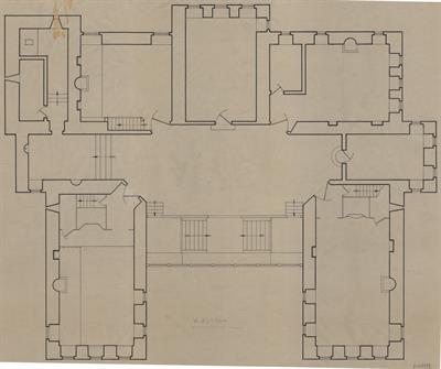 Κόνιτσα Ιωαννίνων, Παλιό Διοικητήριο(;). Αρχιτεκτονικό σχέδιο, κάτοψη ορόφου, του Δημήτρη Μωρέτη για τον Σύλλογο Ελληνική Λαϊκή Τέχνη, 1937