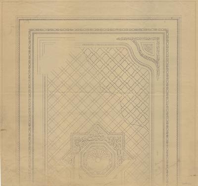 Κόνιτσα Ιωαννίνων, Παλιό Διοικητήριο(;). Αρχιτεκτονικό σχέδιο, ταβάνι, αναπαραγωγή, του Δημήτρη Μωρέτη για τον Σύλλογο Ελληνική Λαϊκή Τέχνη, 1937