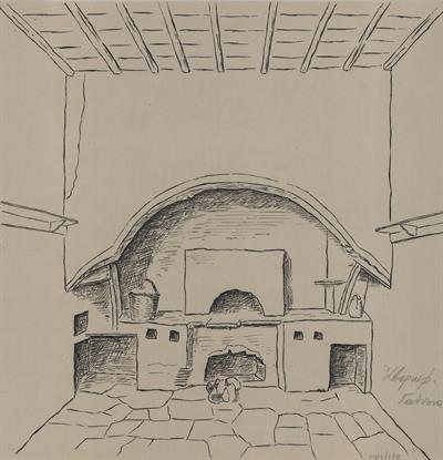 Μέτσοβο Ιωαννίνων, οικία Αβέρωφ. Αρχιτεκτονικό σχέδιο, φούρνος, όψη, του Βαλάτα Γ. για τον Σύλλογο Ελληνική Λαϊκή Τέχνη, 1938