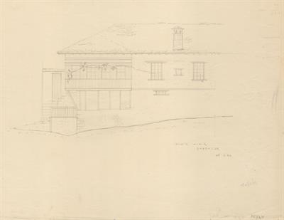 Μέτσοβο Ιωαννίνων, οικία Ποσποτίκη. Αρχιτεκτονικό σχέδιο, πρόσοψη, προσχέδιο, του Βαλάτα Γ. για τον Σύλλογο Ελληνική Λαϊκή Τέχνη, 1938