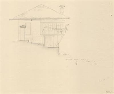 Μέτσοβο Ιωαννίνων, οικία Ποσποτίκη. Αρχιτεκτονικό σχέδιο, πλάγια όψη, προσχέδιο, του Βαλάτα Γ. για τον Σύλλογο Ελληνική Λαϊκή Τέχνη, 1938