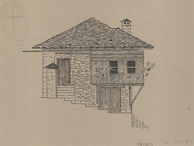 Μέτσοβο Ιωαννίνων, οικία Ποσποτίκη. Αρχιτεκτονικό σχέδιο, πλάγια όψη, του Βαλάτα Γ. για τον Σύλλογο Ελληνική Λαϊκή Τέχνη, 1938